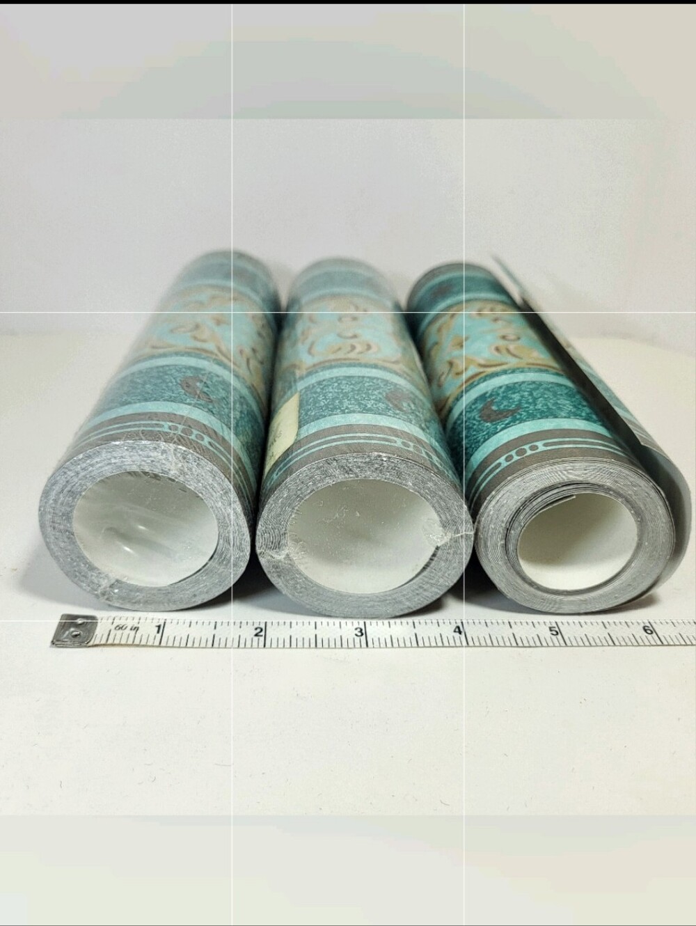Wallpaper BORDER 3 Rolls Teal Green and Gold Scroll Medallion Moon Sun 5 Yds Vtg - Picture 5 of 7